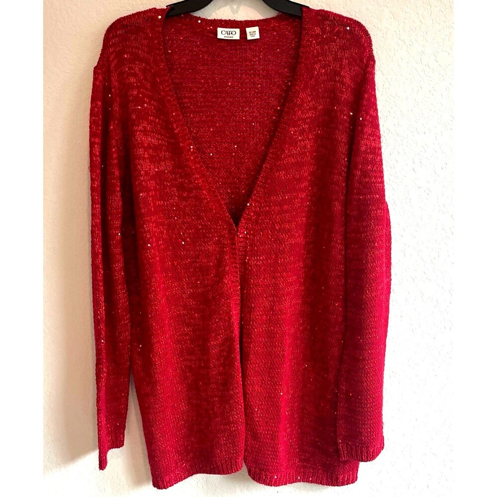 Cato Womens Cardigan‎ Open Front 18/20 Red metallic coquette grandmacore classic